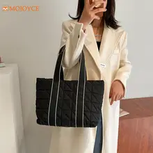 

2021 New Women's Quilted Bag Cotton Padded Shoulder Bags Winter Lady Tote Purse Solid Color Lattice Handbag bolso acolchado bags