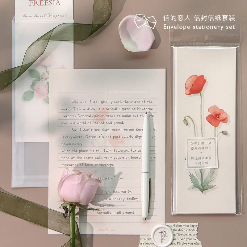 

6pcs/pack Fresh Flower Sweet Translucent Envelope Message Card Letter Stationary Storage Paper Gift