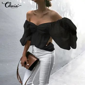Celmia 2020 Fashion Sexy See-through Mesh Blouses 3/4 Lantern Sleeve Ruffles Blusas Casual Loose Off Shoulder Tops Blouse 5XL 7
Celmia 2020 Fashion Sexy See-through Mesh Blouses 3/4 Lantern Sleeve Ruffles Blusas Casual Loose Off Shoulder Tops Blouse 5XL 7