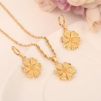 

Gold dubai india flower African jewelry Set Necklace pendant Earrings Ethiopia wedding bridl jewelry sets for women girl gifts