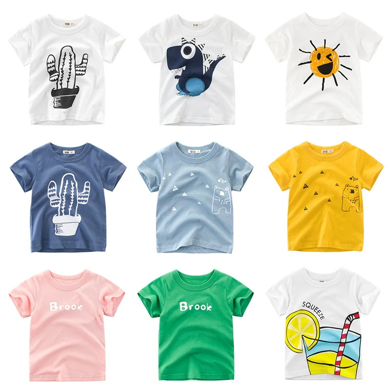 Boys T Shirt Girls Kids Children Tops Cotton Clothing Short Sleeves Summer Clothes Print Cartoon Tee White Yellow Orange Blue | Детская