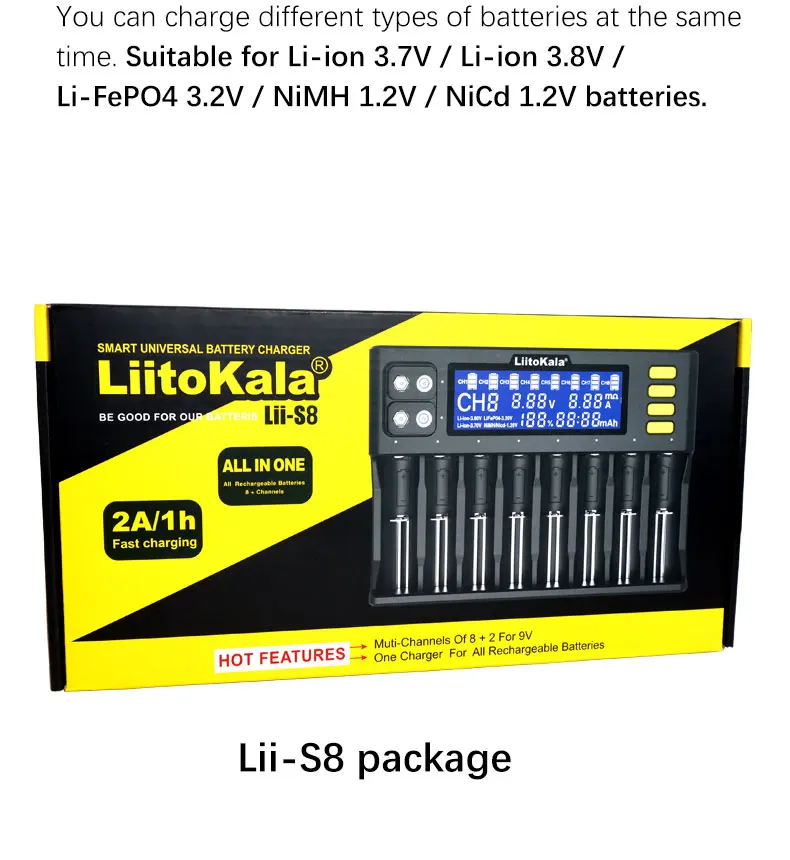 Liitokala Lii-S8バッテリー充電器リチウムイオン3.7vニッケル水素1.2v 