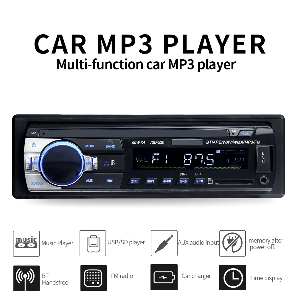 

Car Radio Autoradio 1 Din Bluetooth SD MP3 Player Coche Radios Estereo Poste Para Auto Audio Stereo Carro Samochodowe Automotivo