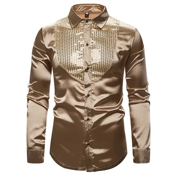 Men's Sequins Long Sleeve Button Down Dress Shirts 2019 Shiny Gold Disco Party Shirt Men Nightclub Wedding Tuxedo Shirt Male XXL 
Men's Sequins Long Sleeve Button Down Dress Shirts 2019 Shiny Gold Disco Party Shirt Men Nightclub Wedding Tuxedo Shirt Male XXL