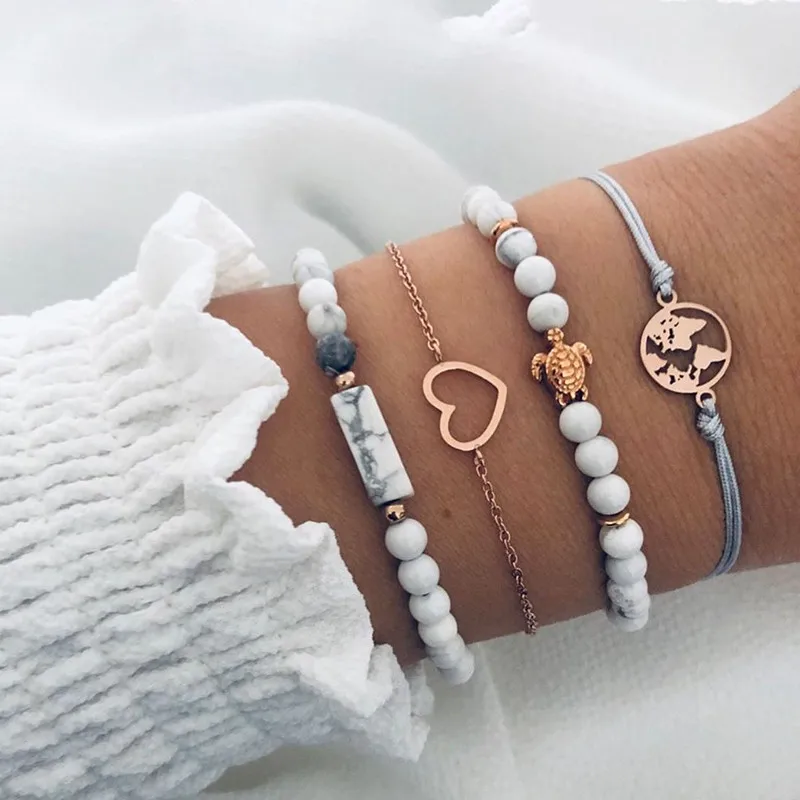 VAGZEB 4 Pcs/ Set Turtle Map Heart Bracelets Beads Chain Leather Gold Multilayer Bracelet For Woman Female Fashion Jewelry
VAGZEB 4 Pcs/ Set Turtle Map Heart Bracelets Beads Chain Leather Gold Multilayer Bracelet For Woman Female Fashion Jewelry