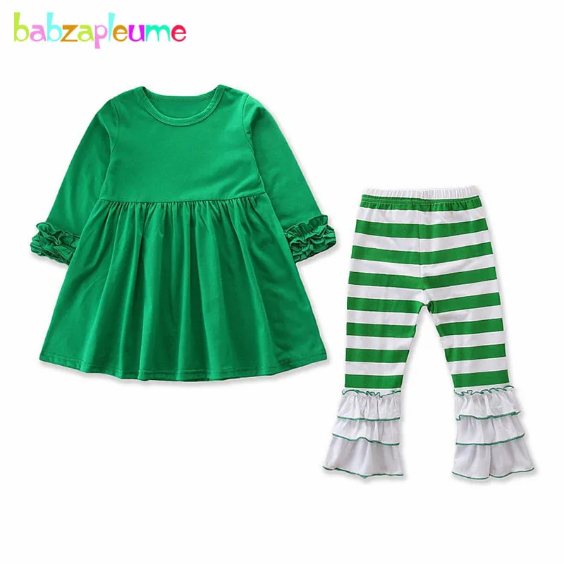 

Children 2Piece Set 2-7Years Christmas Baby Girl Outfits Long Sleeve Cotton Casual Cute T-shirt+Stripe Pants Kids Clothes BC1371