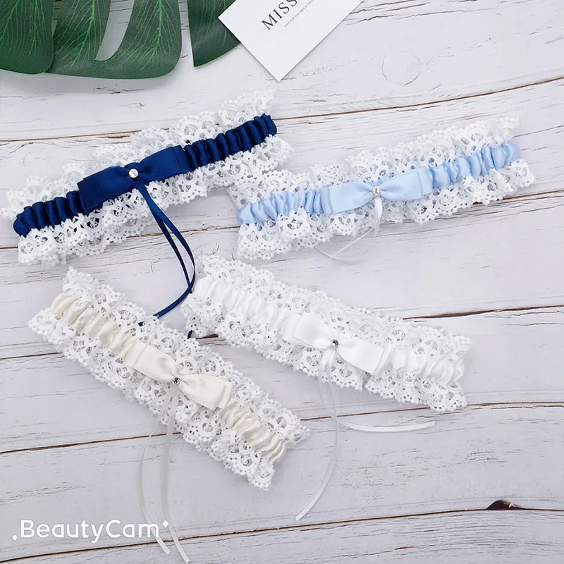 Фото Синие кружевные подвязки для ног цветочные с бантом сексуальные принцессы