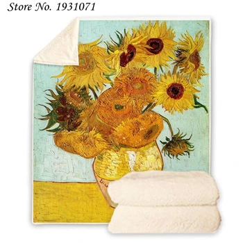 NEW Van Gogh Oil Painting 3D Printed Fleece Blanket for Beds Thick Quilt Fashion Bedspread Sherpa Throw Blanket Adults Kids 09