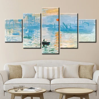 5 Panels Claude Monet Impression Sunrise Famous Landscape Oil Painting on Canvas Art Poster Print Wall Picture for Living Room
5 Panels Claude Monet Impression Sunrise Famous Landscape Oil Painting on Canvas Art Poster Print Wall Picture for Living Room
