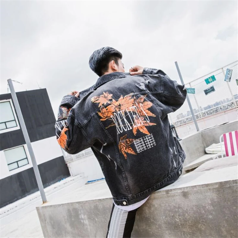 Vintage Mens Maple Leaf Printed Ripped Denim Jacket Mens Distressed Denim Jean Jackets Male Hip Hop Casual Streetwear
Vintage Mens Maple Leaf Printed Ripped Denim Jacket Mens Distressed Denim Jean Jackets Male Hip Hop Casual Streetwear