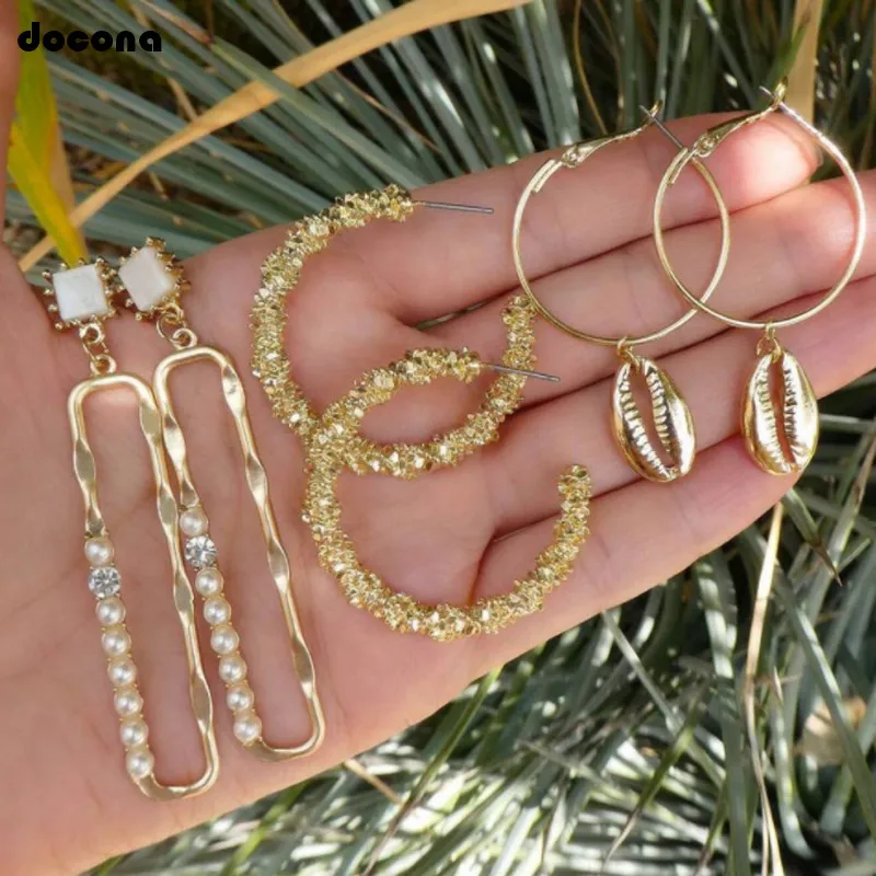 Docona Punk Gold Shell Pearl Crystal Drop Dangle Earring Set for Women Metal Abstract Round Piercing Earrings 3pair/set 8649
Docona Punk Gold Shell Pearl Crystal Drop Dangle Earring Set for Women Metal Abstract Round Piercing Earrings 3pair/set 8649