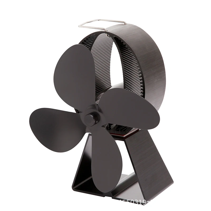 4-blade Heat Powered Stove Fan Wood Log Burner Fireplace Eco Friendly Fan Black