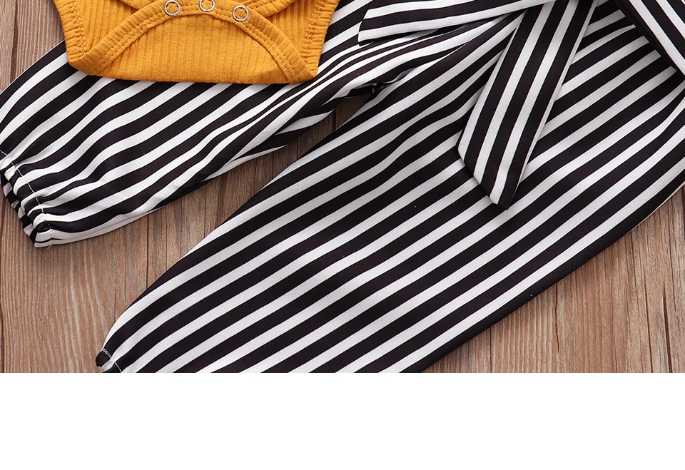 Newborn Baby Girl Clothes Set Fashion Autumn Long Sleeve Solid Color Romper Tops Stripe Pants Headband Infant Clothing Outfits