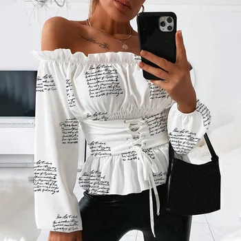 Sexy Off Shoulder Ruffle Women's Blouses Lantern Sleeve Flower Letter Bandage Blouse Female Summer Fashion Lace Up Ladies Tops
Sexy Off Shoulder Ruffle Women's Blouses Lantern Sleeve Flower Letter Bandage Blouse Female Summer Fashion Lace Up Ladies Tops
