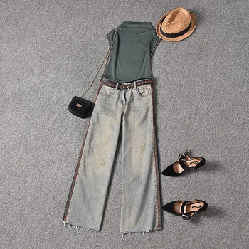 2020 summer new jeans women sets two pieces turtleneck sleeveless vets and high waist wide leg jeans female jeans top quality
2020 summer new jeans women sets two pieces turtleneck sleeveless vets and high waist wide leg jeans female jeans top quality