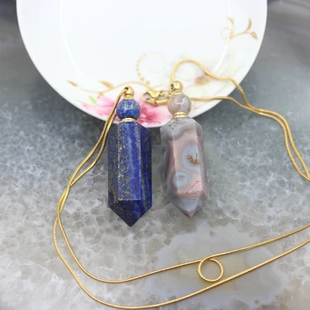 Lapis Lazuli Hexagon prism Perfume Bottle Necklace Pendants,Botswana Agates Points Essential Oil Diffuser Vial Charms Jewelry 
Lapis Lazuli Hexagon prism Perfume Bottle Necklace Pendants,Botswana Agates Points Essential Oil Diffuser Vial Charms Jewelry