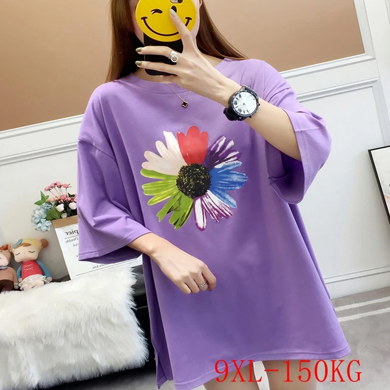 

Summer new casual T-shirt 6XL 7XL 8XL 9XL bust 148CM fashion women's round neck five-point sleeve loose T-shirt