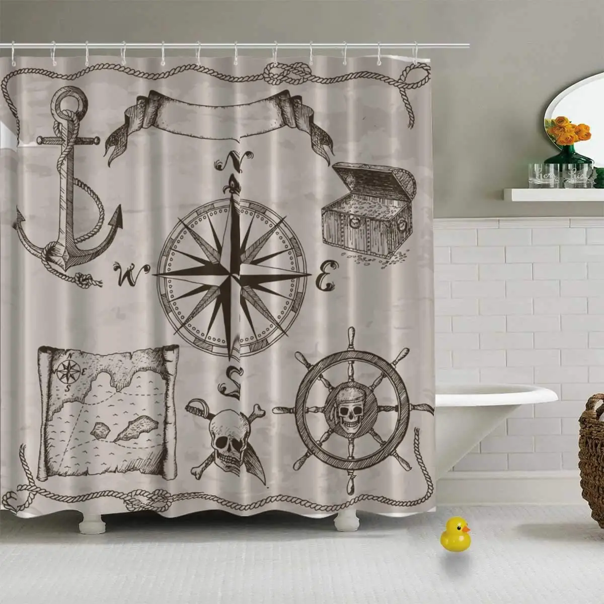 Pirates Hand Drawn Vector Set Hand Vector Shower Curtain for Guest Suite,72''L x 72''W
Pirates Hand Drawn Vector Set Hand Vector Shower Curtain for Guest Suite,72''L x 72''W
