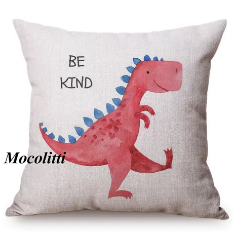 Cute Dinosaur Nordic Watercolor Cartoon Painting Kid's Nursery Art Room Decoration Throw Pillow Case Cotton Linen Cushion Cover M139-2