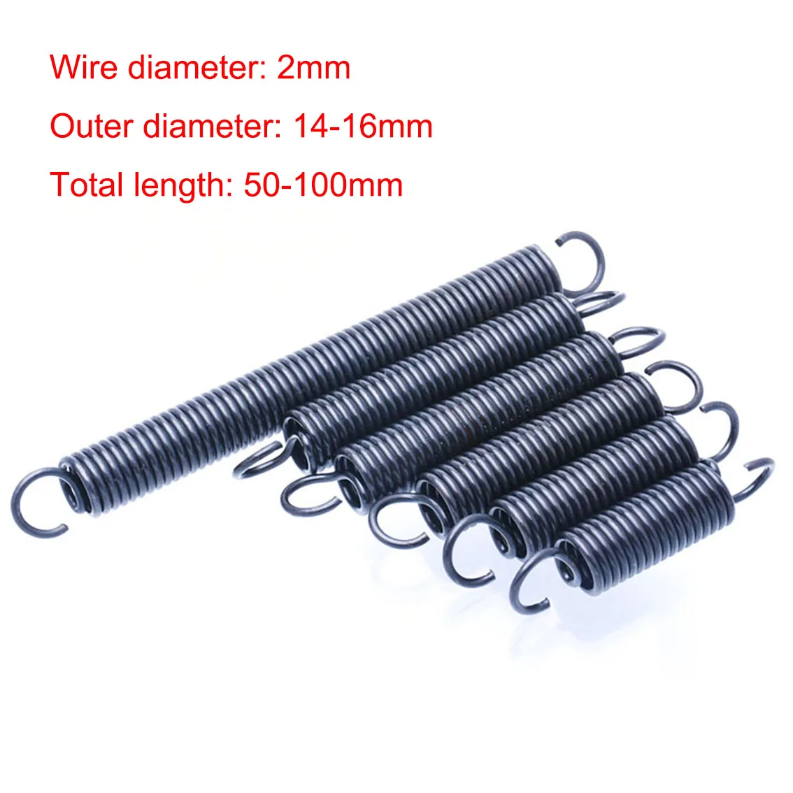 2Pcs Extension Spring 2mm Tension Spring With Hook Wire Dia 2mm*OD 14/15/16mm*Length 50-100mm
2Pcs Extension Spring 2mm Tension Spring With Hook Wire Dia 2mm*OD 14/15/16mm*Length 50-100mm