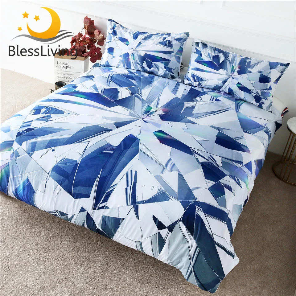 BlessLiving Geometric Bedding Set Luxury Diamond Duvet Cover Prism Colored Light Home Textiles Blue White Bed Cover Set 3-Piece
BlessLiving Geometric Bedding Set Luxury Diamond Duvet Cover Prism Colored Light Home Textiles Blue White Bed Cover Set 3-Piece