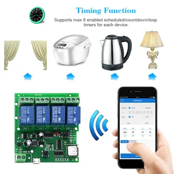 Smart Remote Control Module 4CH 10A Relays Wireless WIFI Switch EWeLink APP Remote Control Timing Voice Control Compatible Alexa
Smart Remote Control Module 4CH 10A Relays Wireless WIFI Switch EWeLink APP Remote Control Timing Voice Control Compatible Alexa
