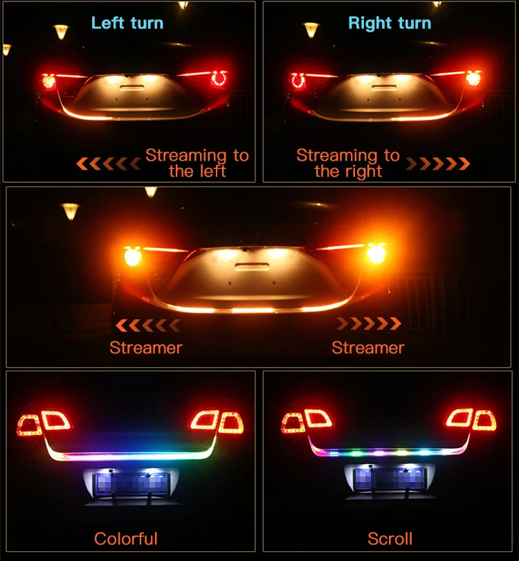 Car Turn Signal Flow led trunk Strip light Tailgate luggage Dynamic Streamer 12V Car Rear Lamp Floating RGB led strip
Car Turn Signal Flow led trunk Strip light Tailgate luggage Dynamic Streamer 12V Car Rear Lamp Floating RGB led strip