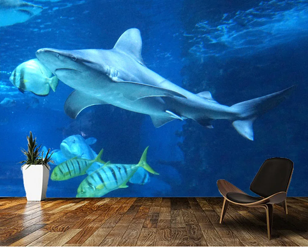 

Custom 3d papel de parede,Underwater shark murals for restaurant sushi restaurant living room wall home decor wallpaper