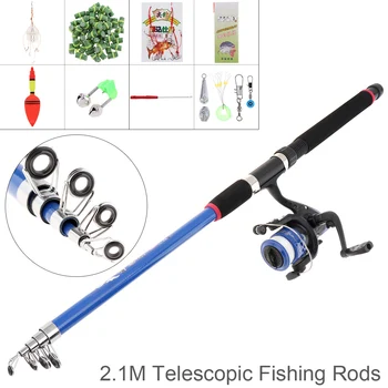 

2.1m 2.4m Fishing Rod Reel Line Combo Full Kits Spinning Reel Pole Set with Carp Fishing Lures Fishing Float Beads Hooks Etc