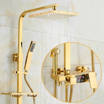 Luxury Gold Thermostatic Shower Faucets Bathroom Brass Shower bathtub Faucet Mixer Tap Wall Mounted Hand Held digital Screen
Luxury Gold Thermostatic Shower Faucets Bathroom Brass Shower bathtub Faucet Mixer Tap Wall Mounted Hand Held digital Screen