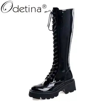 Odetina Women Round Toe Block High Heel Cross-tied Knee High Boots Female Cow Leather Platform Patent Leather Motorcycle boots
Odetina Women Round Toe Block High Heel Cross-tied Knee High Boots Female Cow Leather Platform Patent Leather Motorcycle boots