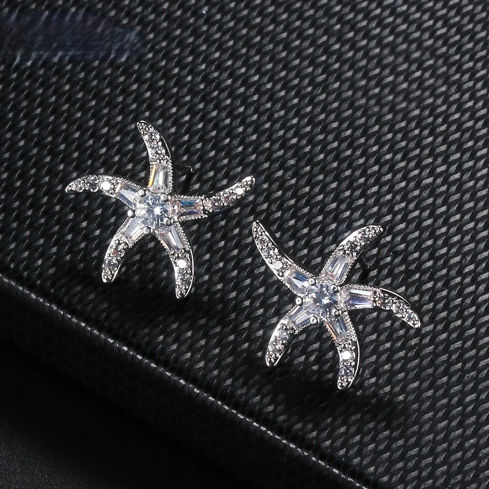 Trendy Girl Simple Starfish Earring Luxury Inlay Zircon Romantic Silver Color Charm Women Earring Cocktail Party Earring Jewelry 
Trendy Girl Simple Starfish Earring Luxury Inlay Zircon Romantic Silver Color Charm Women Earring Cocktail Party Earring Jewelry