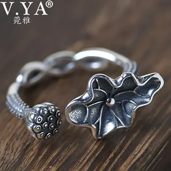 V.YA Retro Vintage 925 Sterling Silver Ring Ethnic Lotus leaf Open Ring Adjustable Size Elegant Women Jewelry 
V.YA Retro Vintage 925 Sterling Silver Ring Ethnic Lotus leaf Open Ring Adjustable Size Elegant Women Jewelry