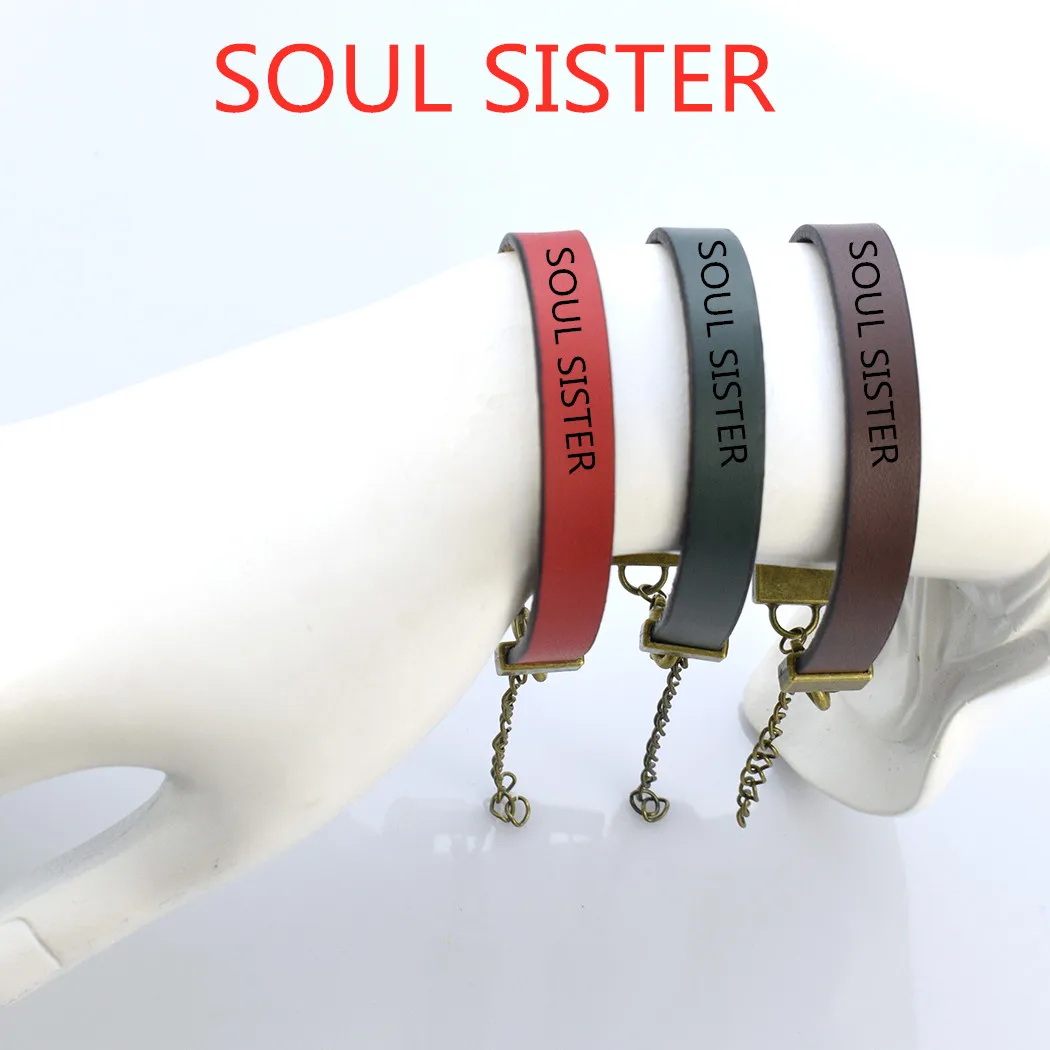 Fashion Leather Bracelet Engraved Proverb "SOUL SISTER"Letter Bracelet Birthday Gift 5 Color
Fashion Leather Bracelet Engraved Proverb "SOUL SISTER"Letter Bracelet Birthday Gift 5 Color