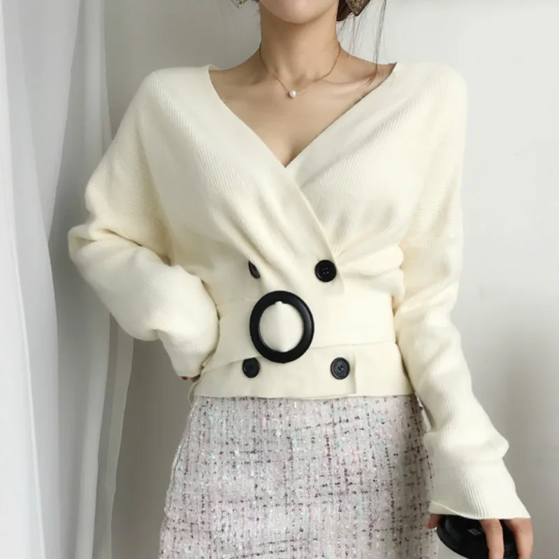 Winter Warm Women's Sweaters Fashion Belt Waist Short Sweaters V Neck Knitted Cardigan Women's Short Knitwear Tops
Winter Warm Women's Sweaters Fashion Belt Waist Short Sweaters V Neck Knitted Cardigan Women's Short Knitwear Tops