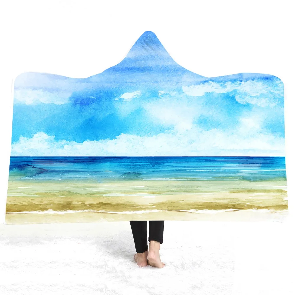 Blue Sky Scenery Hooded Blanket Watercolor Sea Shore Sherpa Coral Fleece Blanket Winter Soft Plush Sheet Sofa Cover TV Blanket
Blue Sky Scenery Hooded Blanket Watercolor Sea Shore Sherpa Coral Fleece Blanket Winter Soft Plush Sheet Sofa Cover TV Blanket