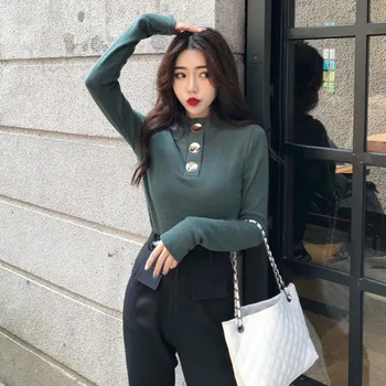 Sweater sweet Slim thin sleeve button top half high collar long sleeve bottoming shirt solid color button slim new knit sweater
Sweater sweet Slim thin sleeve button top half high collar long sleeve bottoming shirt solid color button slim new knit sweater