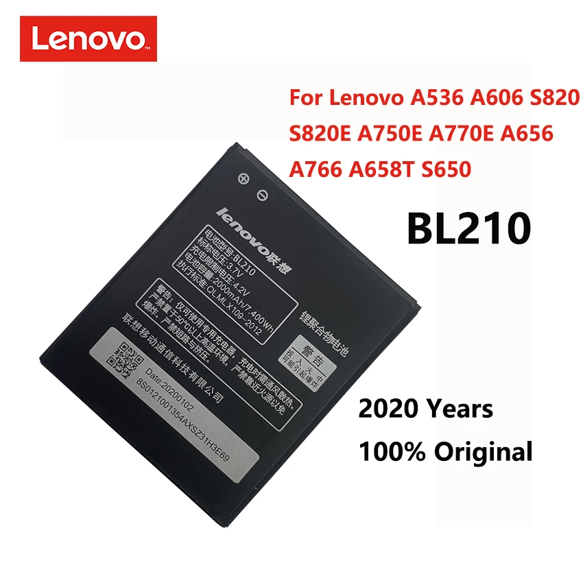 100% оригинальный высококачественный аккумулятор BL210 для Lenovo A536 A606 S820 S820E A750E A770E A656