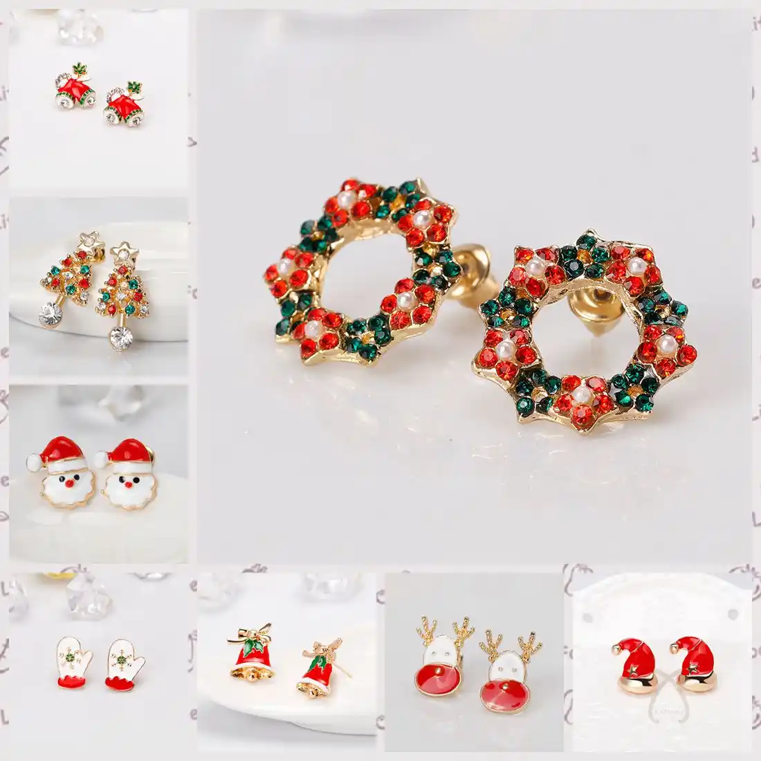 christmas tree bell stud earrings snowman santa claus snowflake
