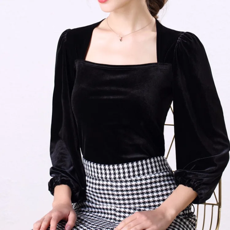 Anqi Pull Hong Kong Style Retro Square Collar Tops 2019 Autumn New Style Elegant Velvet Puff Sleeve Short Long Sleeve Base Shirt
Anqi Pull Hong Kong Style Retro Square Collar Tops 2019 Autumn New Style Elegant Velvet Puff Sleeve Short Long Sleeve Base Shirt