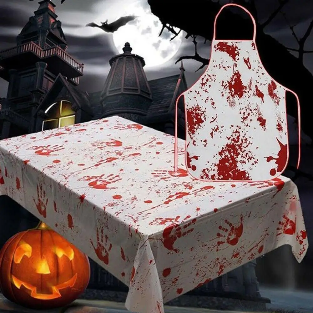 

Horror Blood Table Cloth Bloody Handprint Curtain Cloak Party Props For Haunted House 2019 Halloween Party Decoration Prop