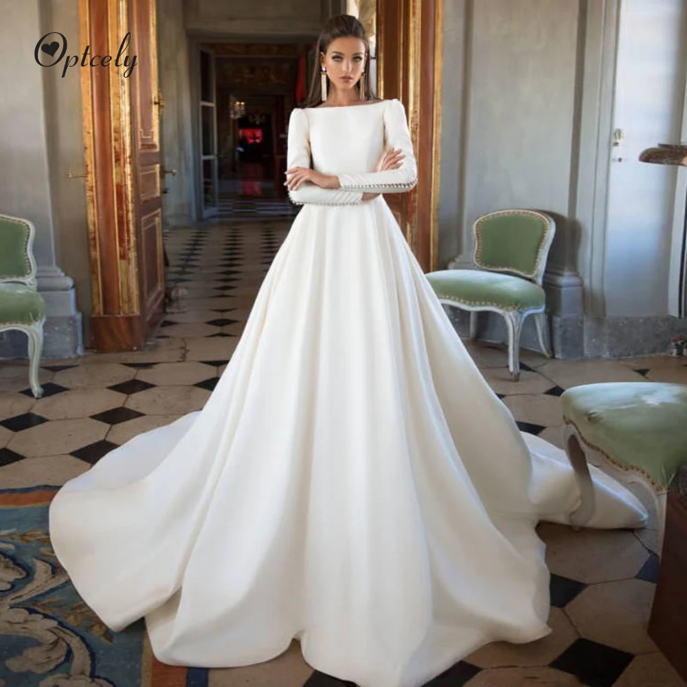 Optcely Gorgeous Satin Scoop Neck Button Backless Long Sleeve A-Line Wedding Dresses 2019 Sweep Train Bridal Princess Dream Gown
Optcely Gorgeous Satin Scoop Neck Button Backless Long Sleeve A-Line Wedding Dresses 2019 Sweep Train Bridal Princess Dream Gown