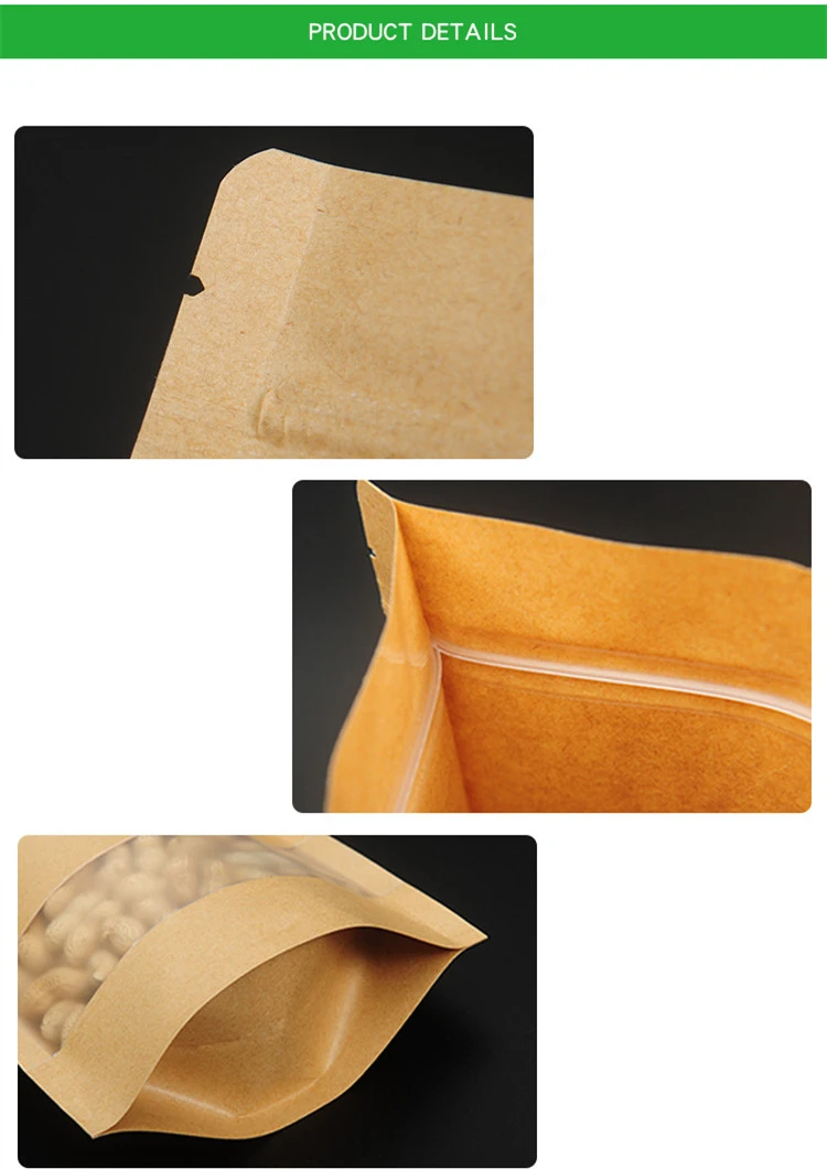 100pcs/lot brown stand up kraft paper zip lock bags with matte