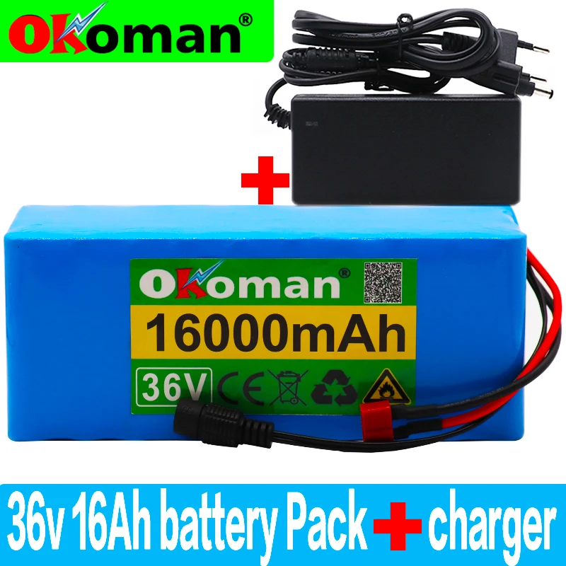 

36V 10S4P 16Ah 600W High power&capacity 42V18650 lithium battery pack ebike electric car bicycle motor scooter 20A BMS+ charger