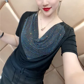 Summer Women Tees Shiny Gemstones T-shirts Femme Summer Short Sleeve Tops 
Summer Women Tees Shiny Gemstones T-shirts Femme Summer Short Sleeve Tops