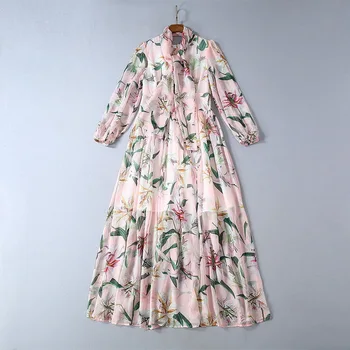 Autumn 2019 new European and American women's wear Long-sleeved round collar Lily printing Fashionable chiffon dress
Autumn 2019 new European and American women's wear Long-sleeved round collar Lily printing Fashionable chiffon dress