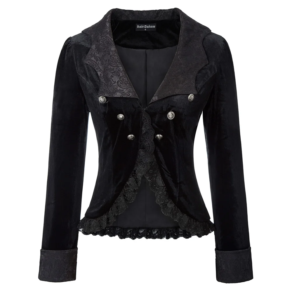black Women Bat Collar Velvet Coat Long Sleeve Gothic Steampunk jacket autumn fall slim solid Ruffled Hem lace retro coat ladies
black Women Bat Collar Velvet Coat Long Sleeve Gothic Steampunk jacket autumn fall slim solid Ruffled Hem lace retro coat ladies