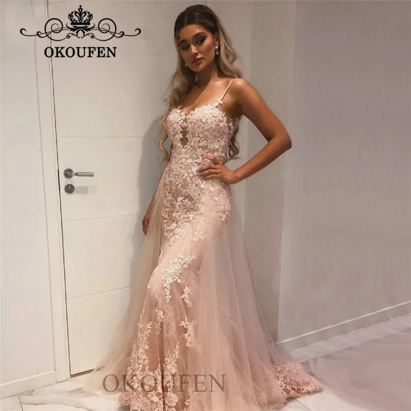 Detachable Skirt Mermaid Long Prom Dresses Fashion Spaghetti Strap Sheer Lace Appliques Women Formal Evening Dress Gown
Detachable Skirt Mermaid Long Prom Dresses Fashion Spaghetti Strap Sheer Lace Appliques Women Formal Evening Dress Gown