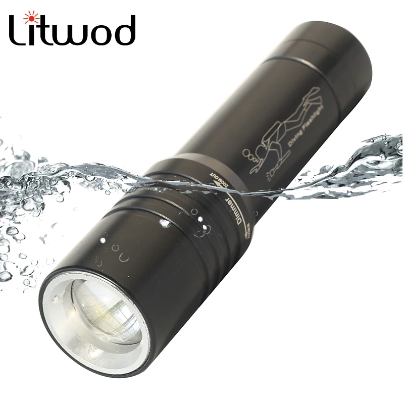 

XM-L T6 Zoom LED Diving Flashlight Waterproof Lantern Lamp 18650 Battery Torch Bulbs for Swimming Underwater 80m Litwod Strobe