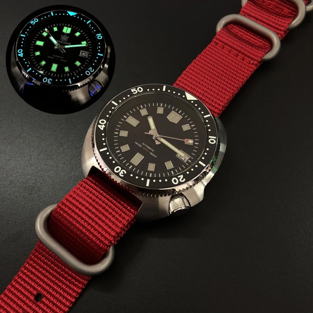 

men dive wrist watch,STEELDIVE sport mens automatic mechanical watches 200m waterproof wristwatch Switzerland C3 luminous clock